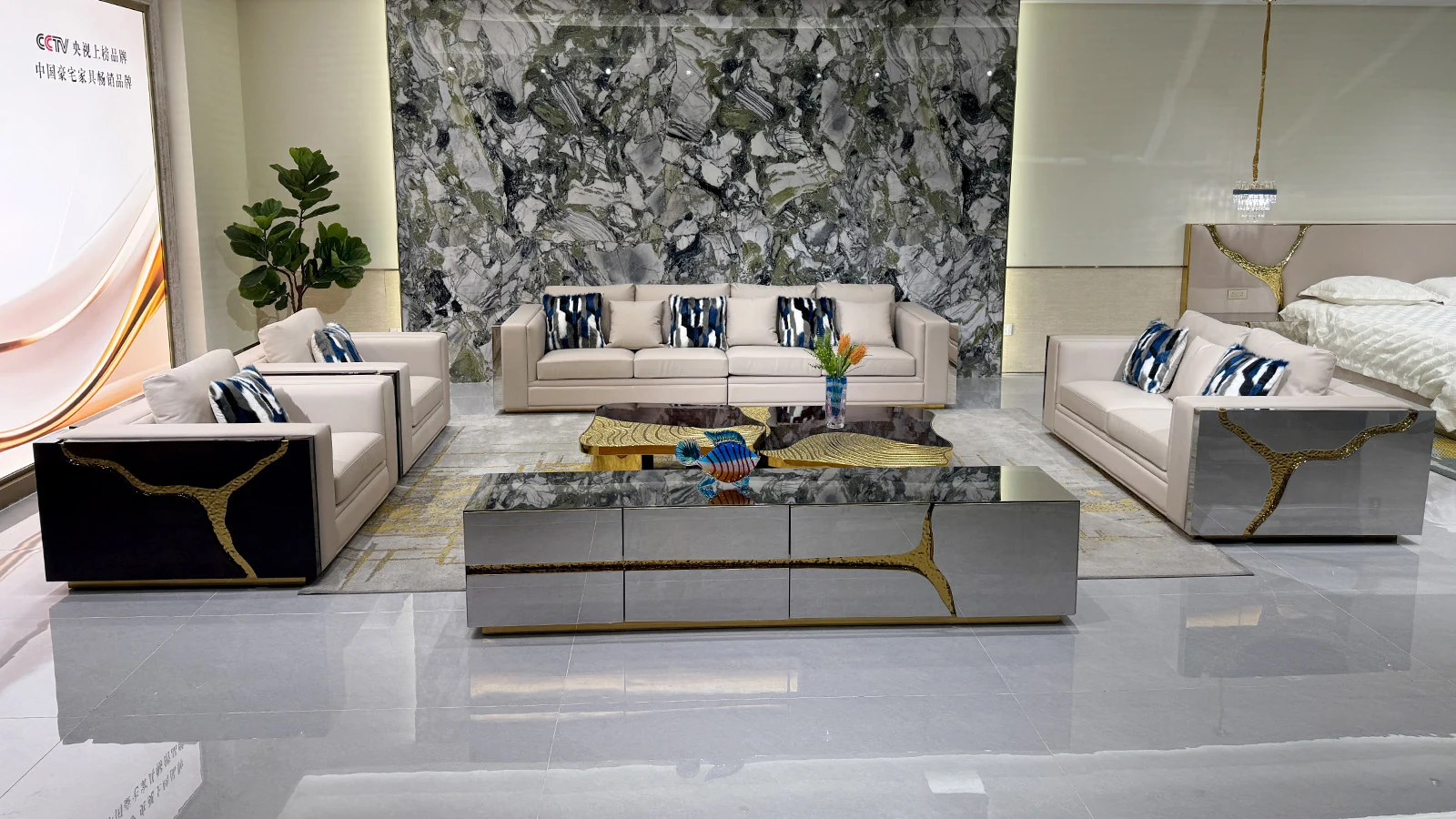 HR-SF-001 luxury sofa collection in showroom, view 1