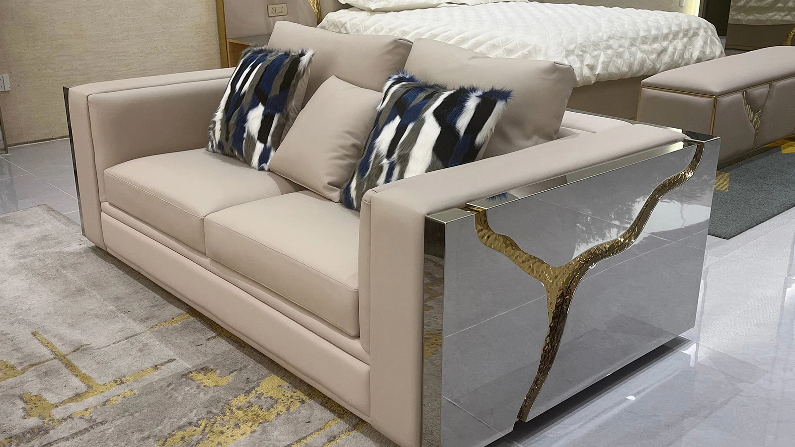HR-SF-001 luxury sofa collection in showroom, view 4
