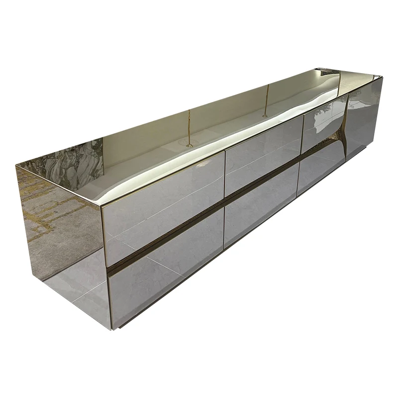 HR-SF-001 mirrored media console on white