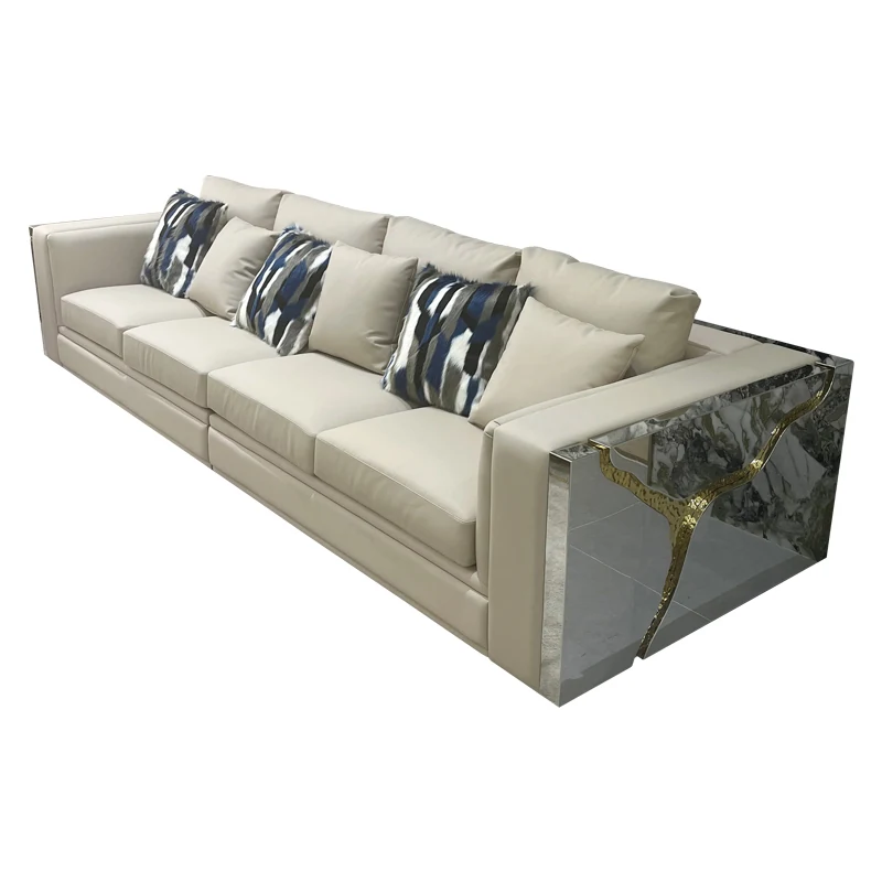 HR-SF-001 cream upholstered sofa in front three-quarter view