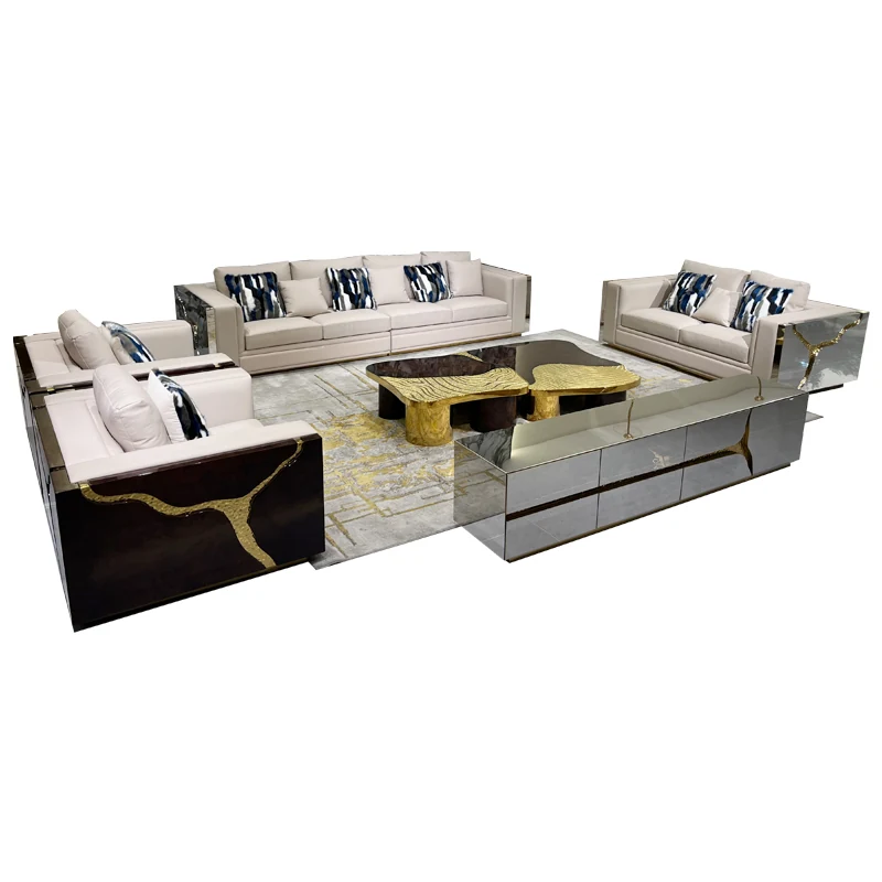 HR-SF-001 complete cream sofa collection on white