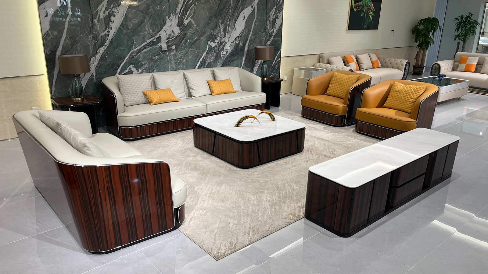 HR-SF-002 luxury sofa collection in showroom, view 1