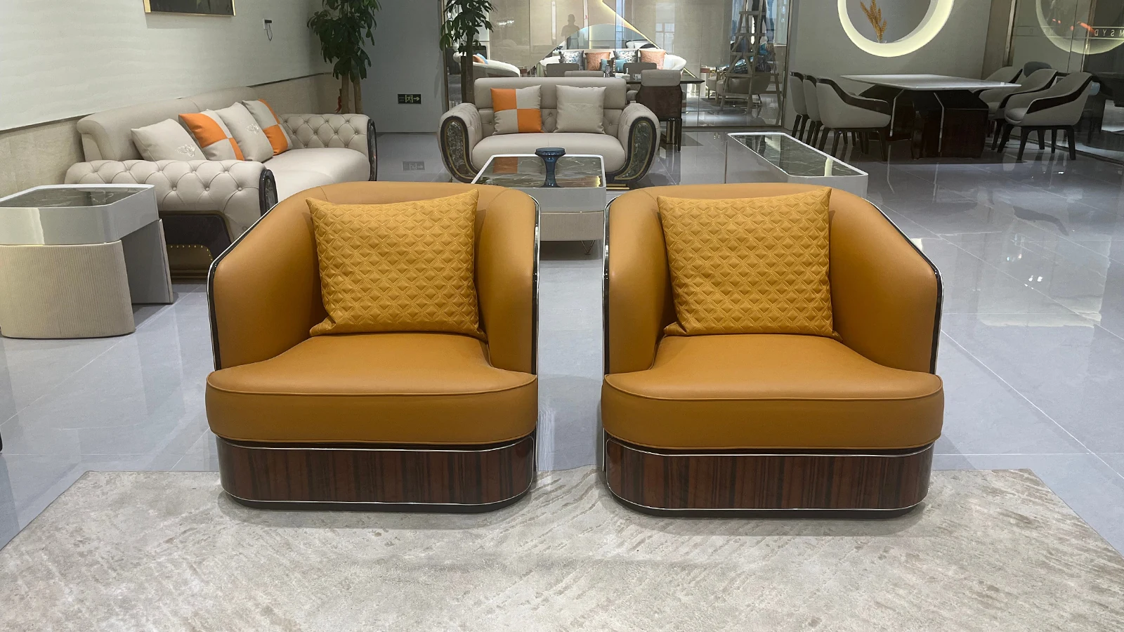 HR-SF-002 luxury sofa collection in showroom, view 5