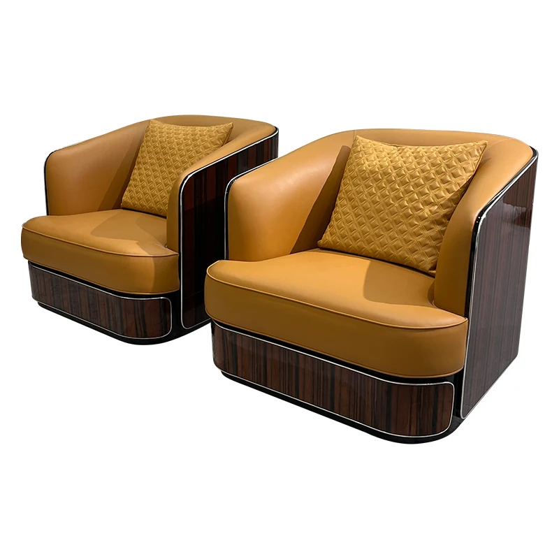 HR-SF-002 pair of caramel leather accent chairs