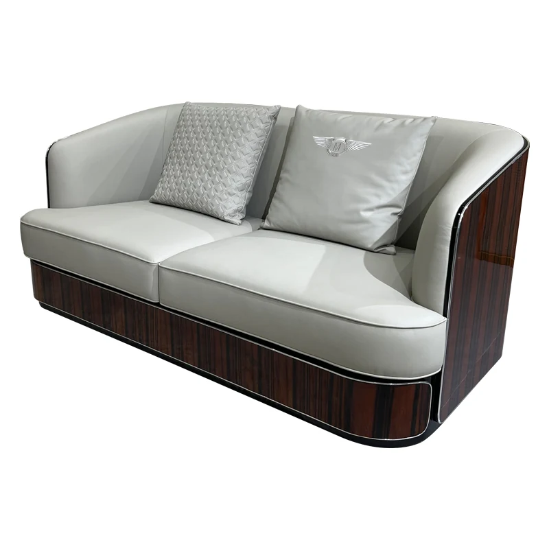 HR-SF-002 two-seat ivory leather sofa in three-quarter view