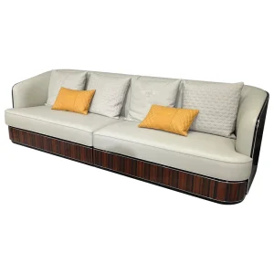 HR-SF-002 three-seat ivory leather sofa in front view