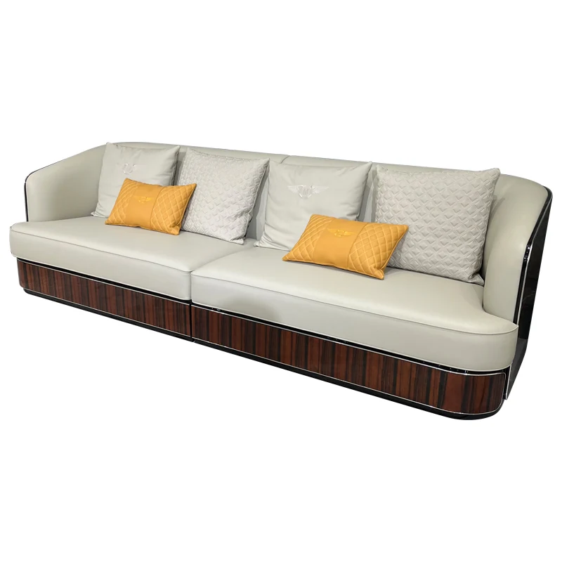 HR-SF-002 three-seat ivory leather sofa in front view