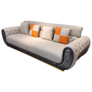 HR-SF-004 three-seat cream tufted leather sofa