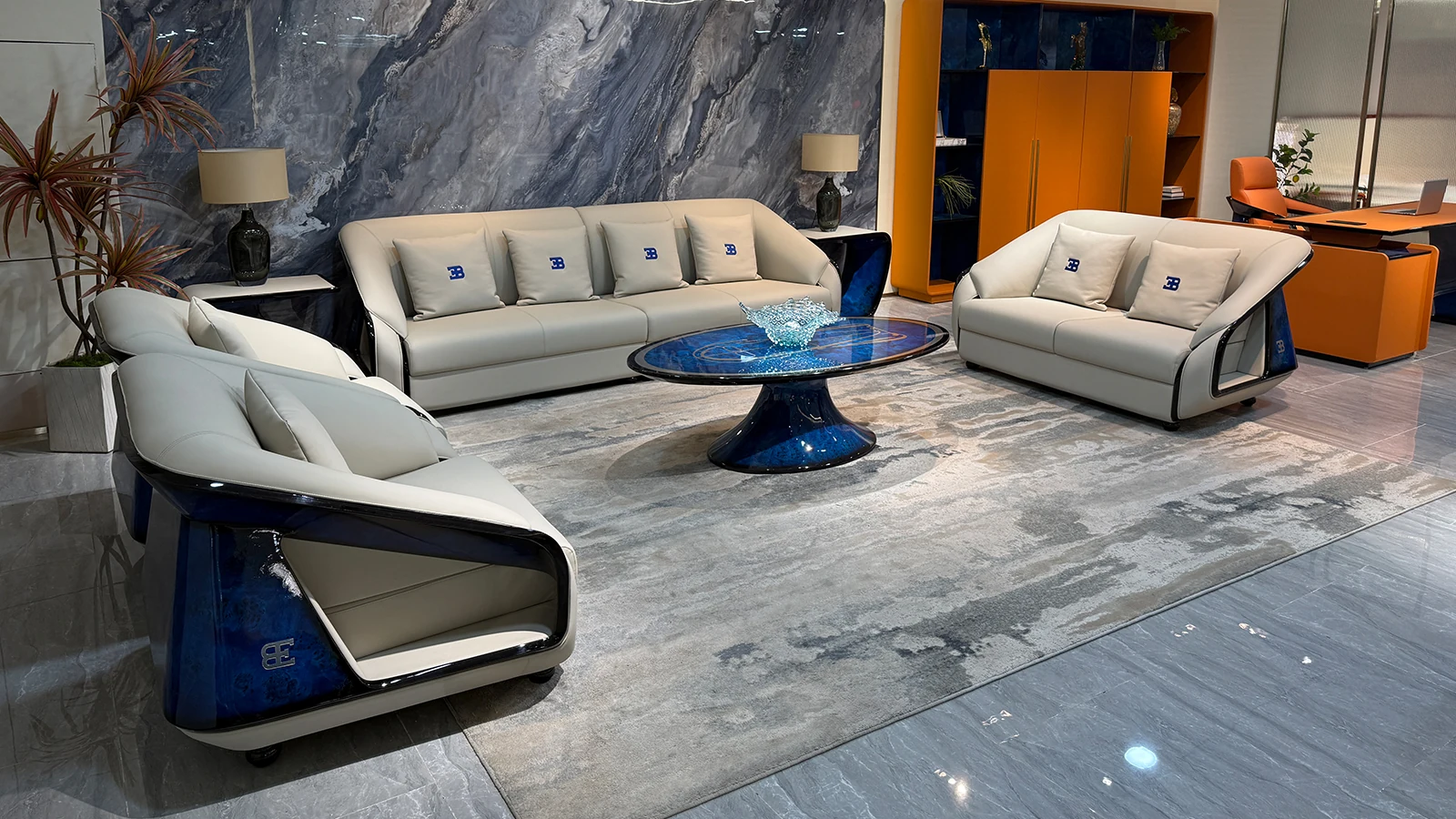 HR-SF-009 luxury sofa collection in showroom, view 1
