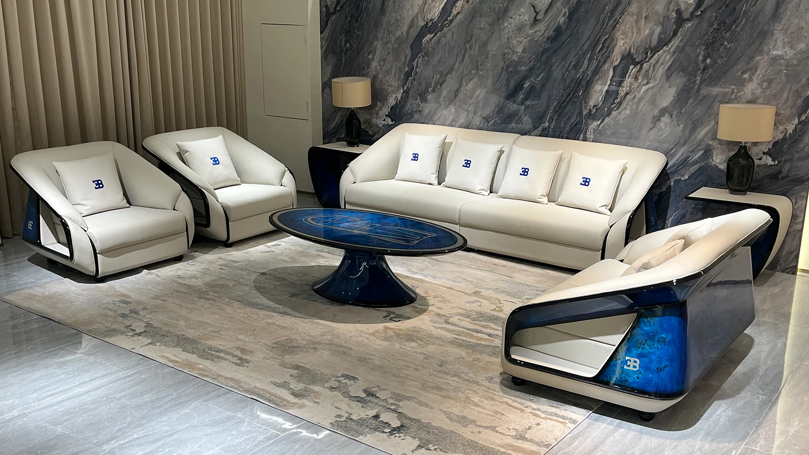 HR-SF-009 luxury sofa collection in showroom, view 2