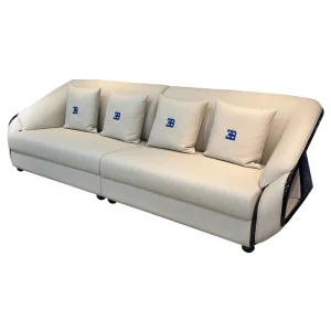 HR-SF-009 three-seat ivory leather sofa with blue side panels