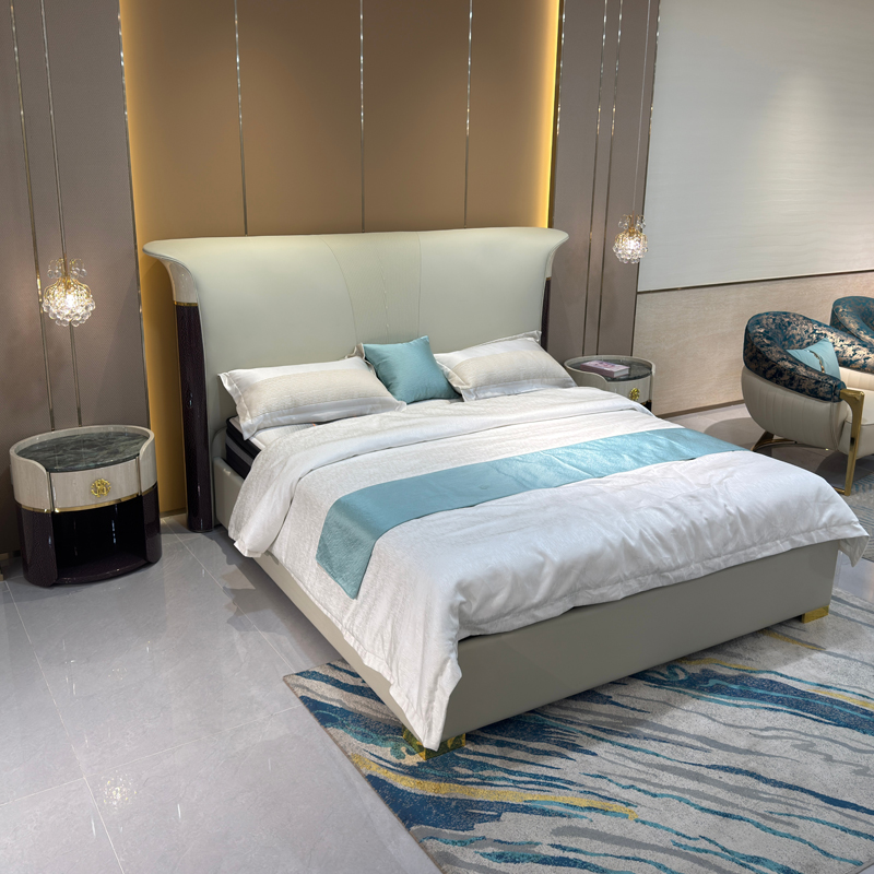 Sage Wingback Upholstered Bed in a furnished interior