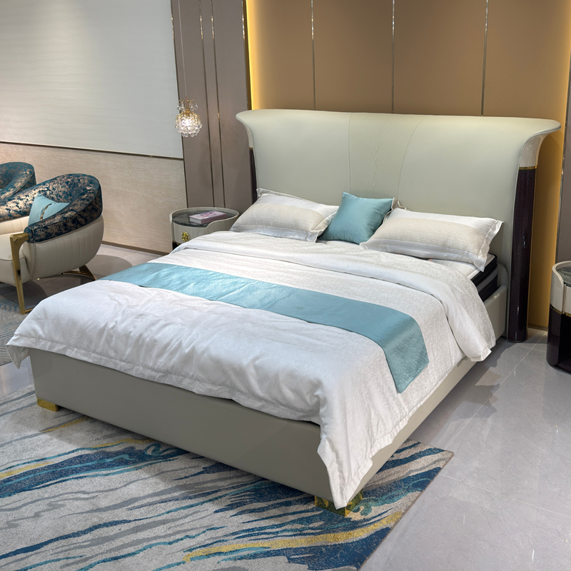 Sage Wingback Upholstered Bed in a furnished interior