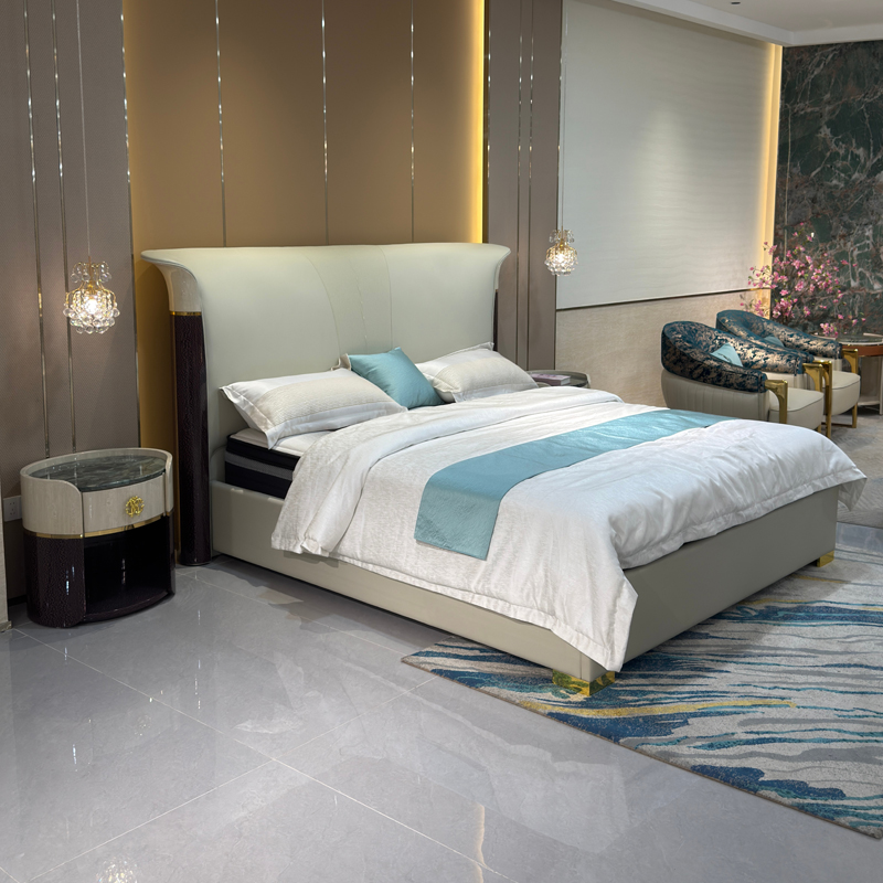 Sage Wingback Upholstered Bed in a furnished interior