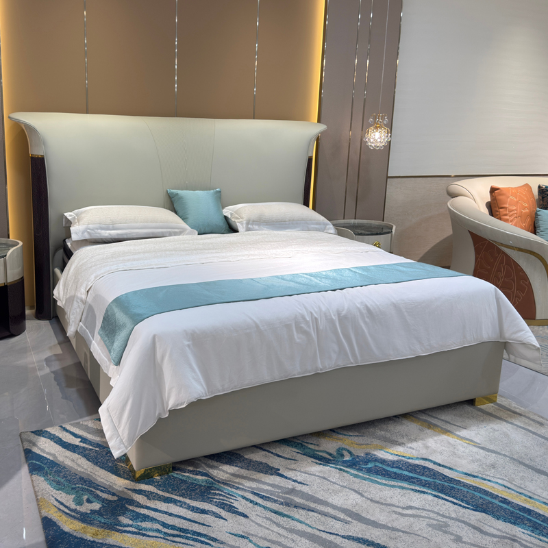 Sage Wingback Upholstered Bed in a furnished interior
