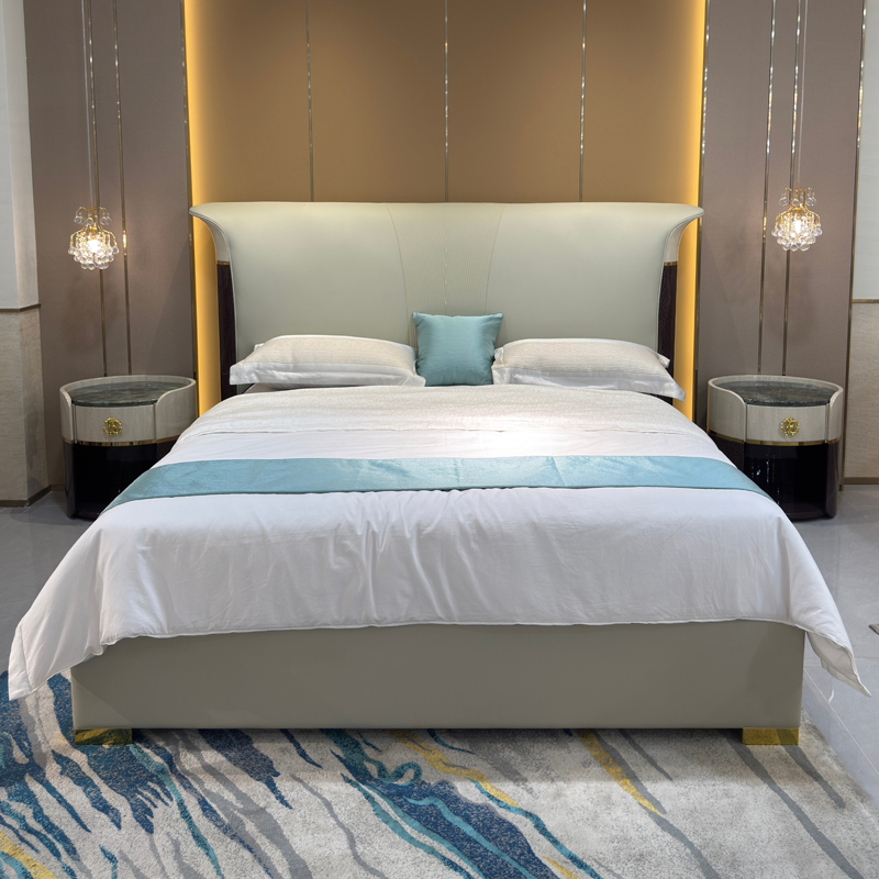 Sage Wingback Upholstered Bed in a furnished interior