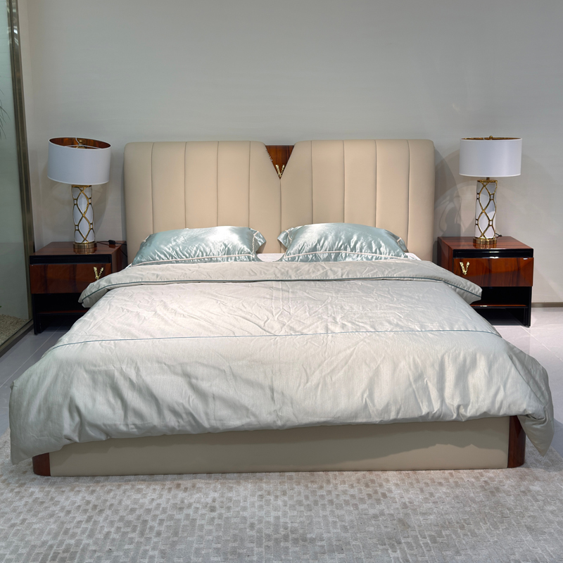 Ivory Channel Headboard Bed in a furnished interior