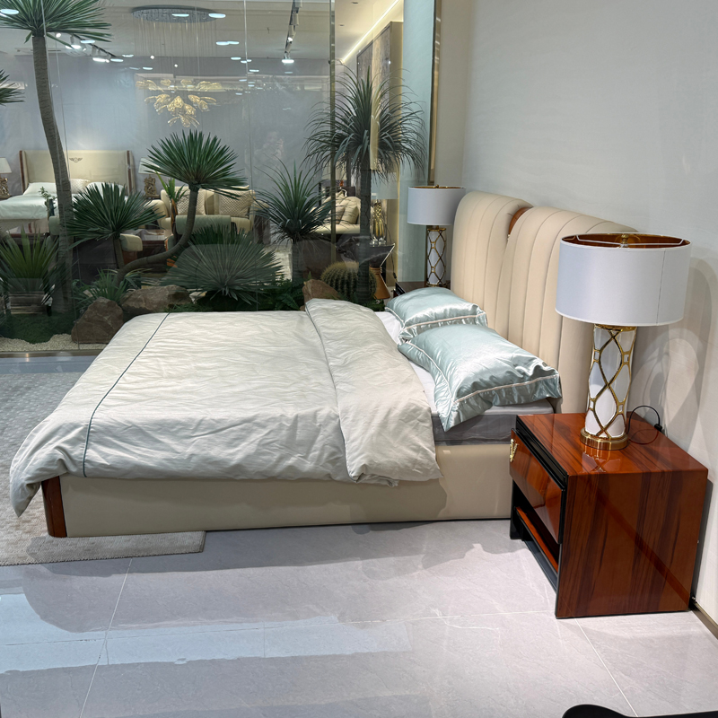Ivory Channel Headboard Bed in a furnished interior