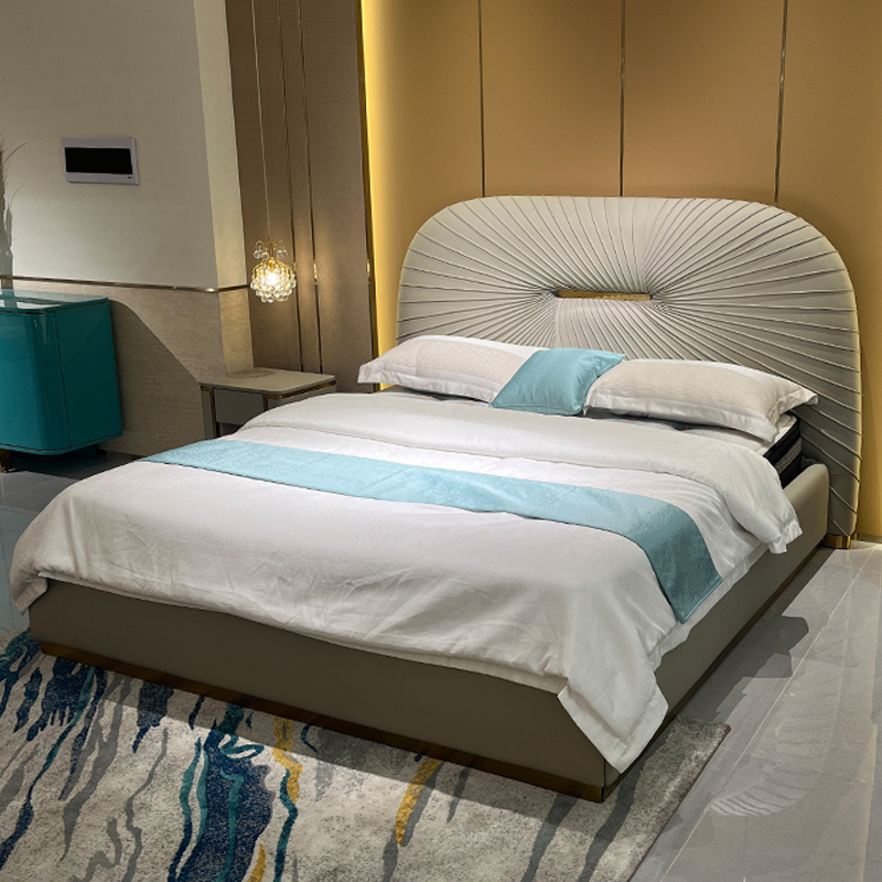 Radial Fan Upholstered Bed in a furnished interior
