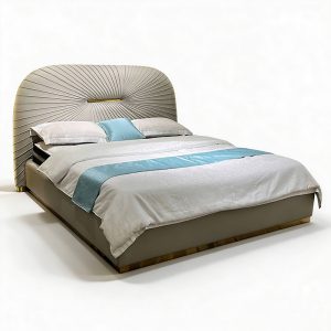 Radial Fan Upholstered Bed on a white background