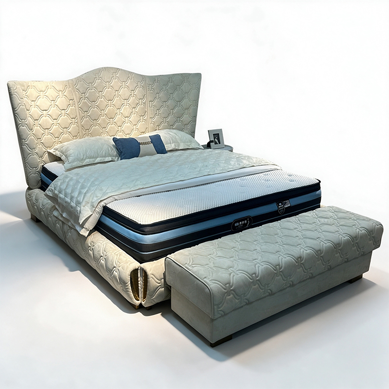 Champagne Patterned Headboard Bed on a white background