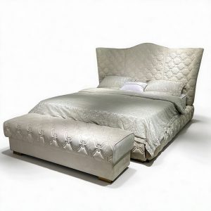 Champagne Patterned Headboard Bed on a white background