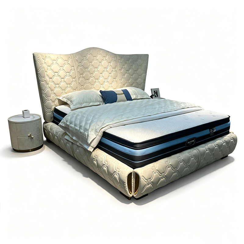 Champagne Patterned Headboard Bed on a white background