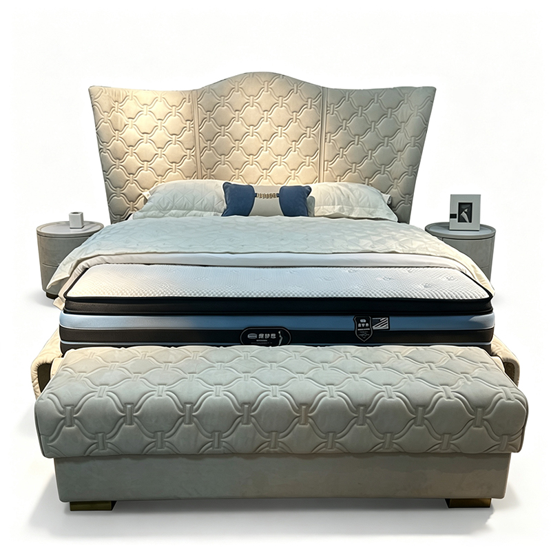 Champagne Patterned Headboard Bed on a white background