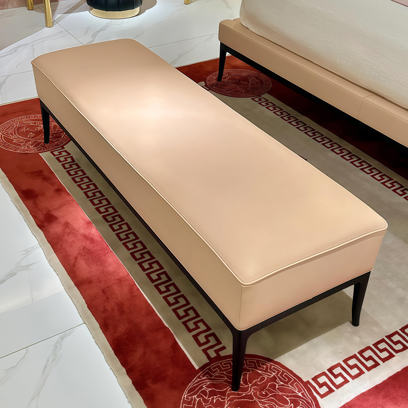 Blush Slim Frame Upholstered Bed in a furnished interior