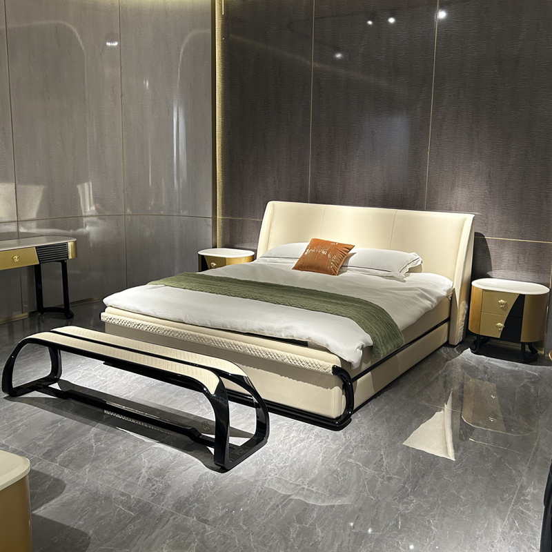 Ivory Contrast Frame Bed in a furnished interior