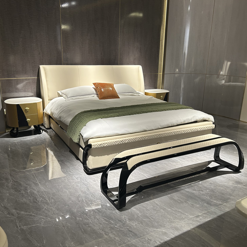 Ivory Contrast Frame Bed in a furnished interior