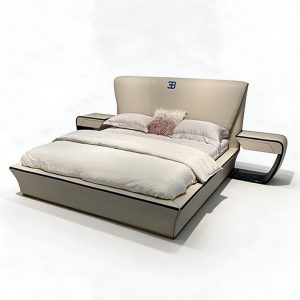 Taupe Flared Headboard Bed on a white background