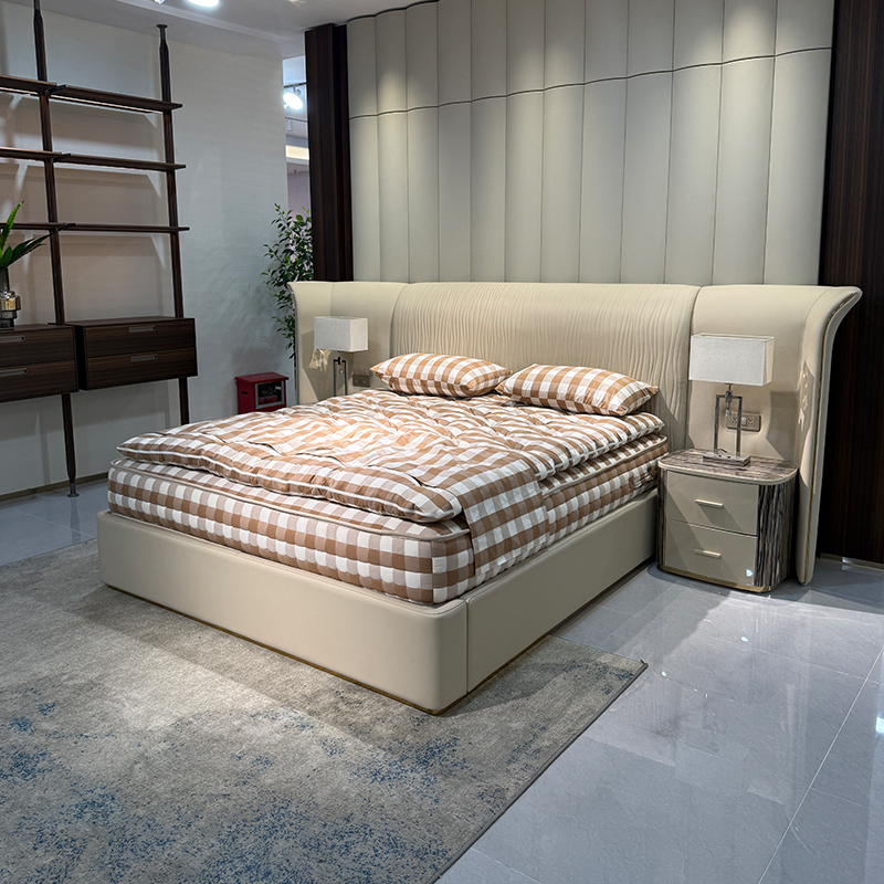 Ivory Extended Wing Headboard Bed in a furnished interior