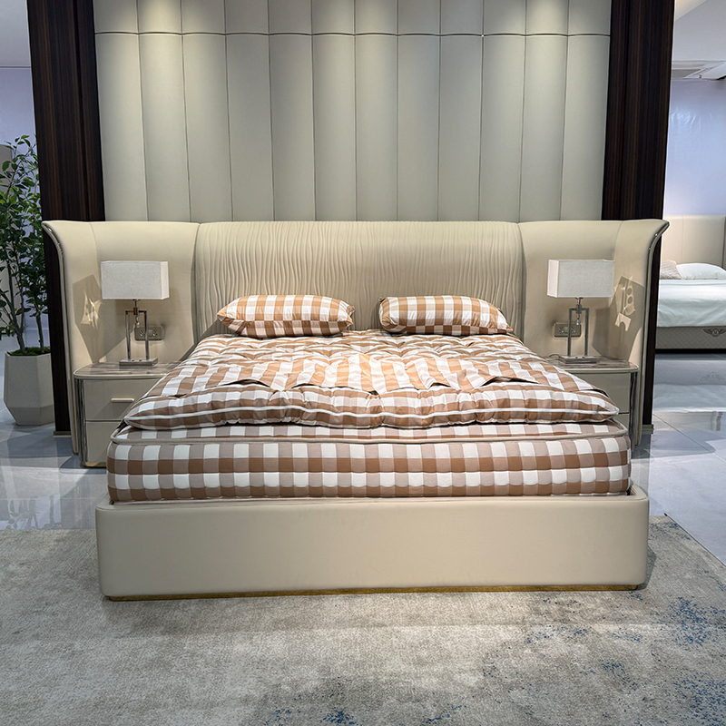 Ivory Extended Wing Headboard Bed in a furnished interior