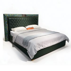 Emerald Tufted Headboard Bed on a white background