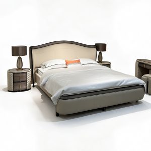Ivory Arched Contrast Trim Bed on a white background