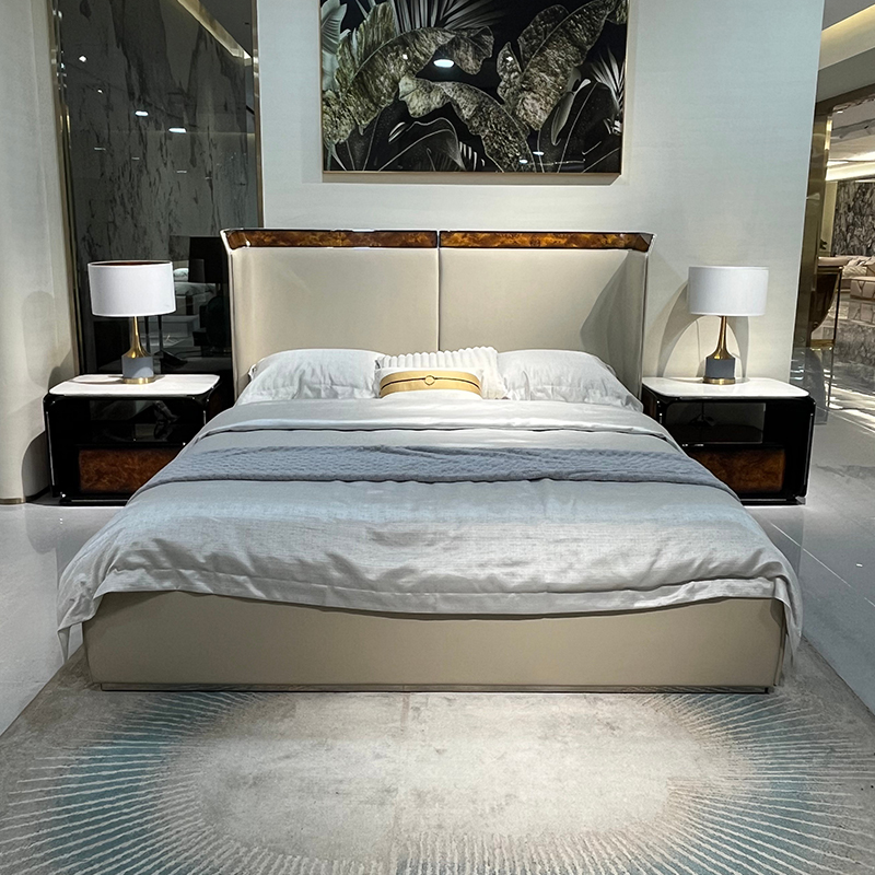 Ivory Split Panel Headboard Bed in a furnished interior