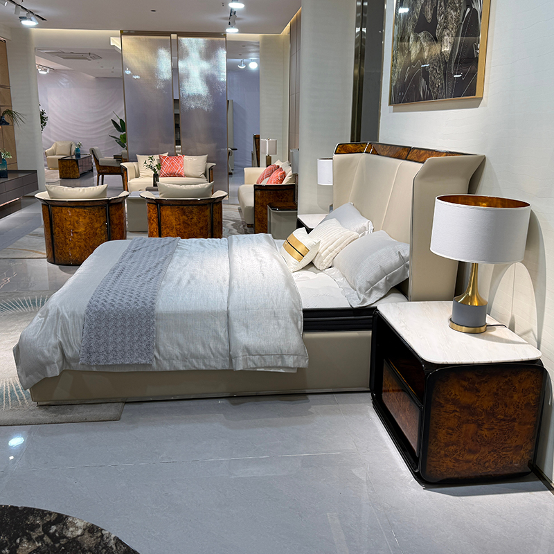 Ivory Split Panel Headboard Bed in a furnished interior