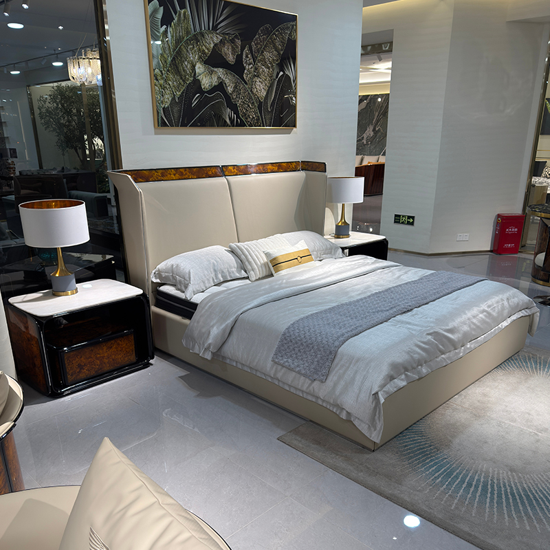 Ivory Split Panel Headboard Bed in a furnished interior