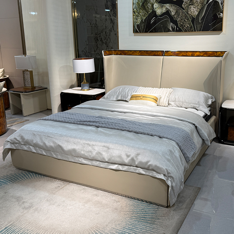 Ivory Split Panel Headboard Bed in a furnished interior