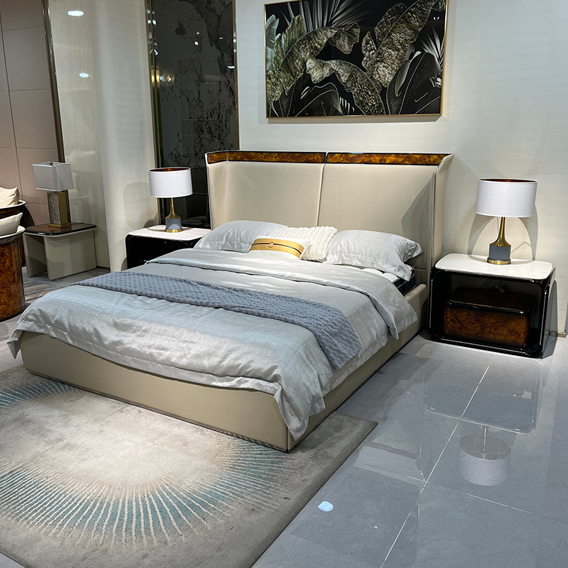 Ivory Split Panel Headboard Bed in a furnished interior