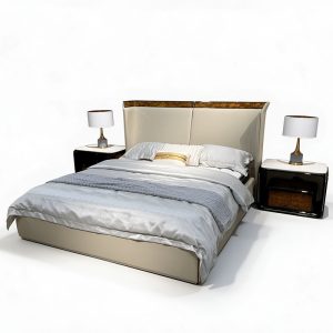 Ivory Split Panel Headboard Bed on a white background
