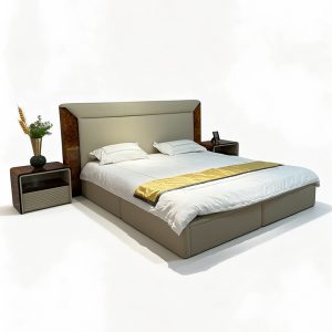 Taupe Warm Accent Headboard Bed on a white background
