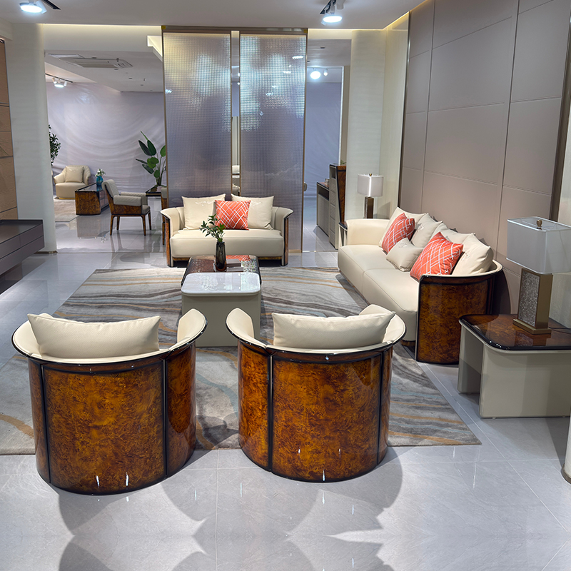 Ivory Barrel Accent Sofa Collection in a furnished interior