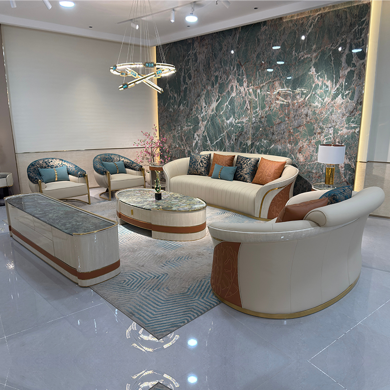 Ivory Sculpted Curve Sofa Collection in a furnished interior