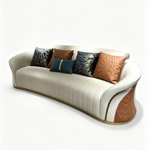 Ivory Sculpted Curve Sofa Collection on a white background