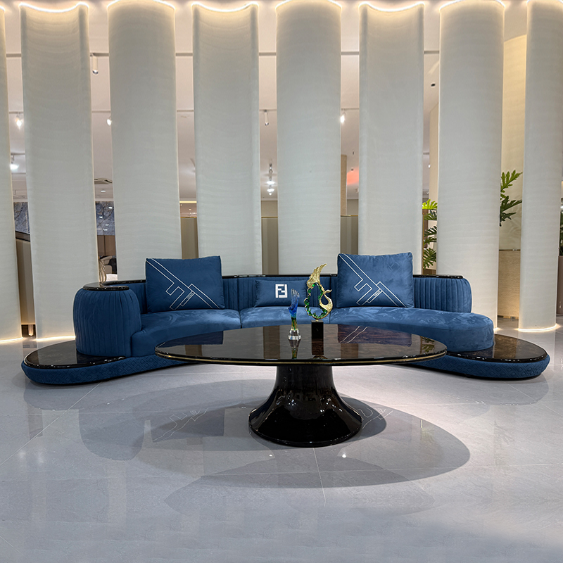 Blue Crescent Sofa Collection in a furnished interior