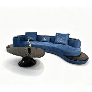 Blue Crescent Sofa Collection on a white background