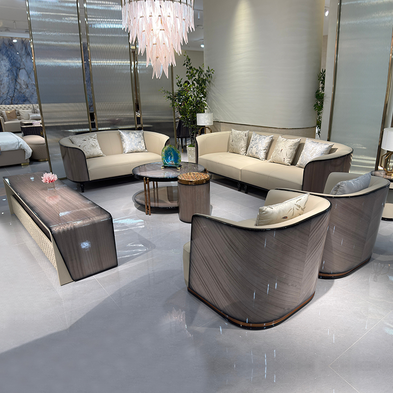 Ivory Rounded Panel Sofa Collection in a furnished interior