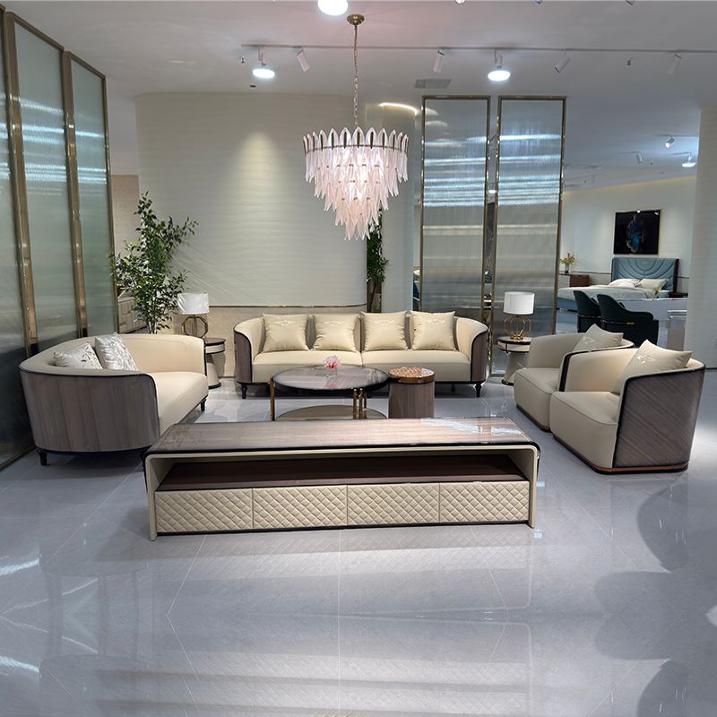 Ivory Rounded Panel Sofa Collection in a furnished interior